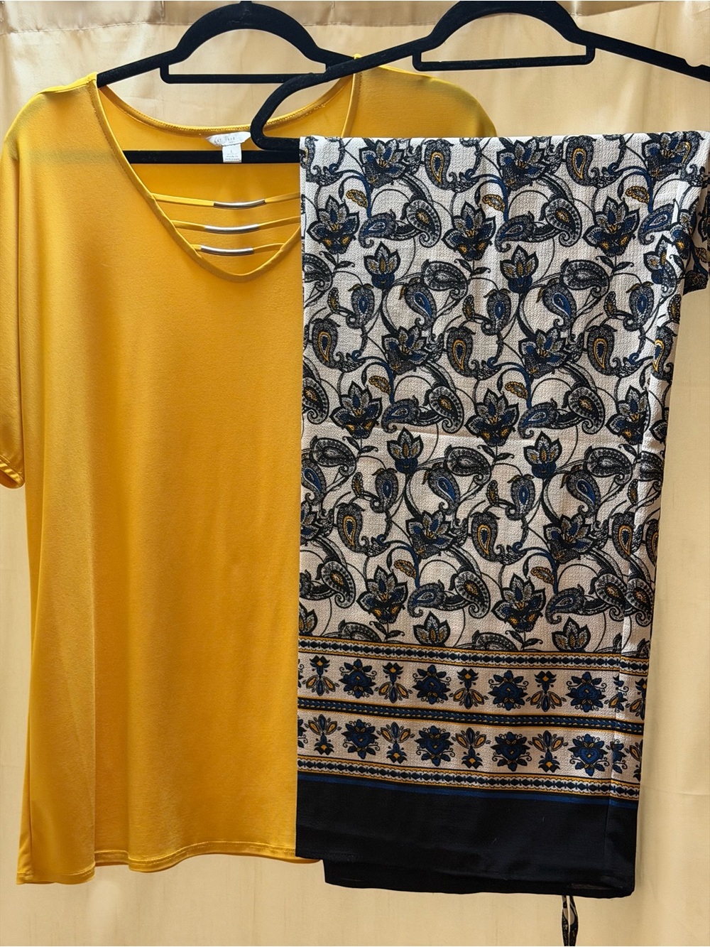 Cato Mustard Yellow Short Sleeve Top with Ladder Neck with coordinating pants.